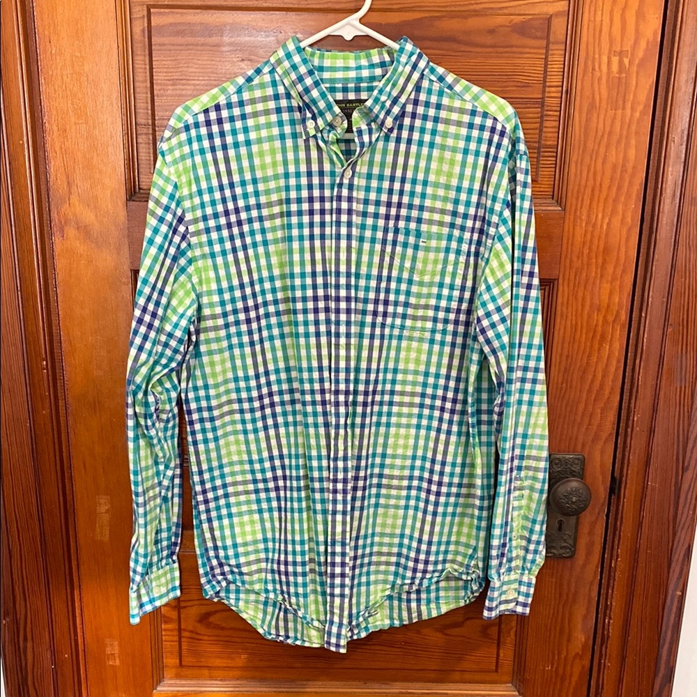 Men's Green and Blue Checkered Shirt